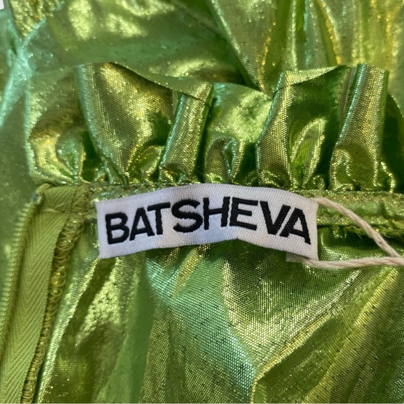 Batsheva NWT Metallic Green Ruffled Mini Dress with Pockets Size 2 - Picture 8 of 11